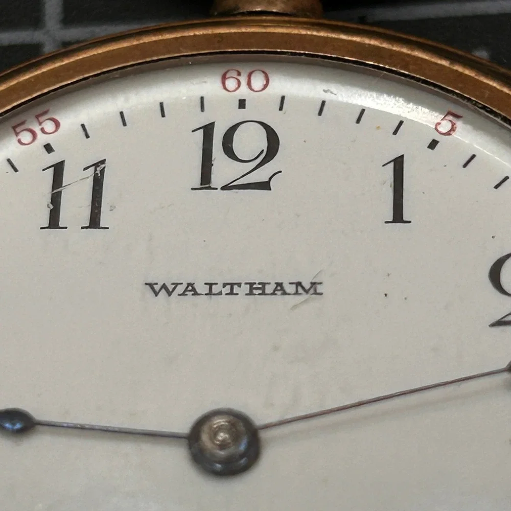 Antique Waltham Pocket Watch Gold Tone Engraved Case Sub Dial 45mm 14k Gold Fill